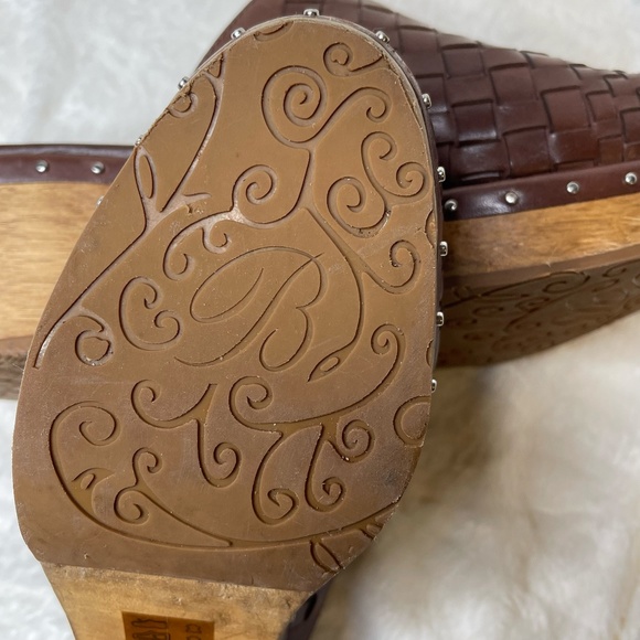 Brighton Crosby Mules Clogs Women's Size 8M Woven Studs Leather Brown - Picture 12 of 12